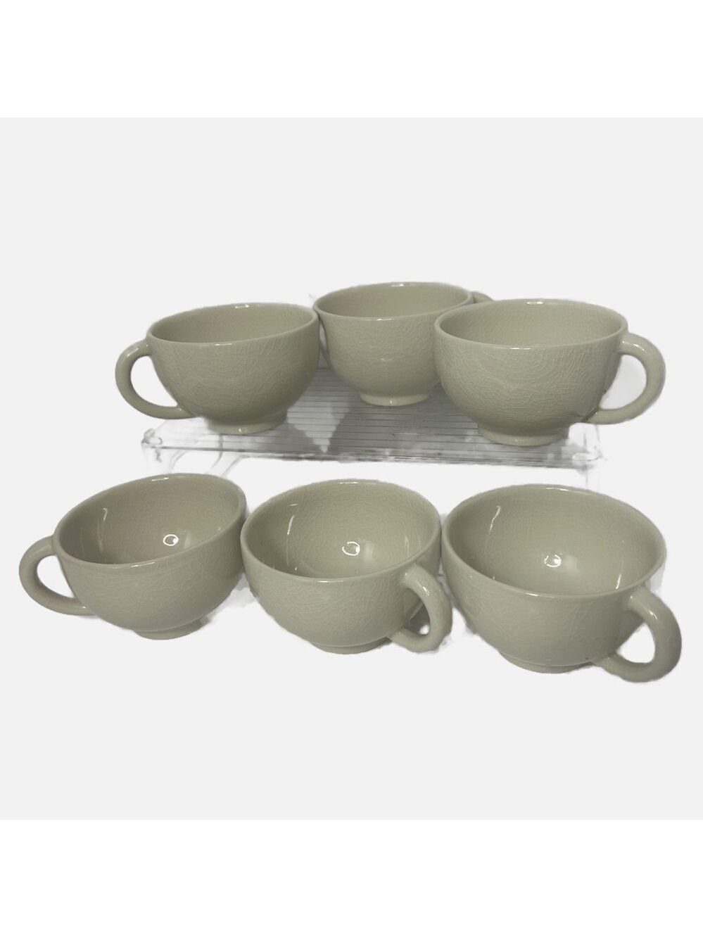 6 Jars France Crackled Off White Tourron E’corce Coffee Tea Mugs Holds 1/2 cup